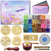 Wax Seal Set with Gift Box, 24 Colors and 624 Wax Seal Beads with Wax Seal, Wax Seal Heater, Wax Seal Metal Pen and Envelope (Oceans of Stars Set)